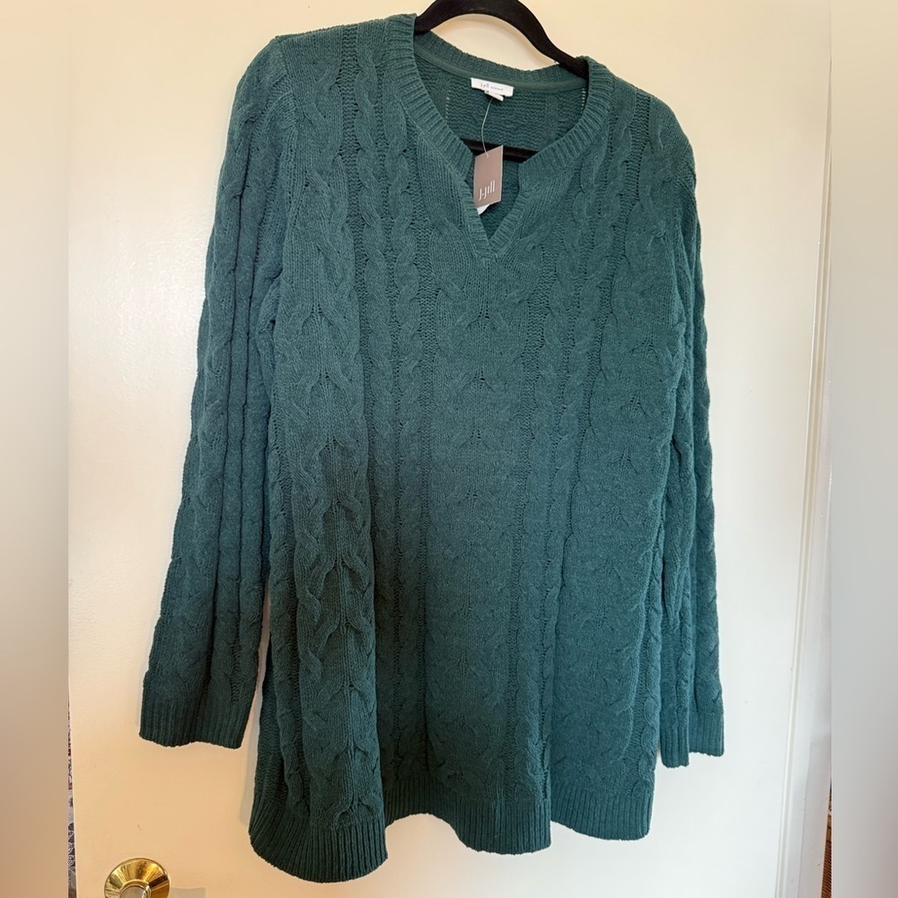 NWT J. Jill Scots Pine Green Chenille Pullover Sweater in Size Large